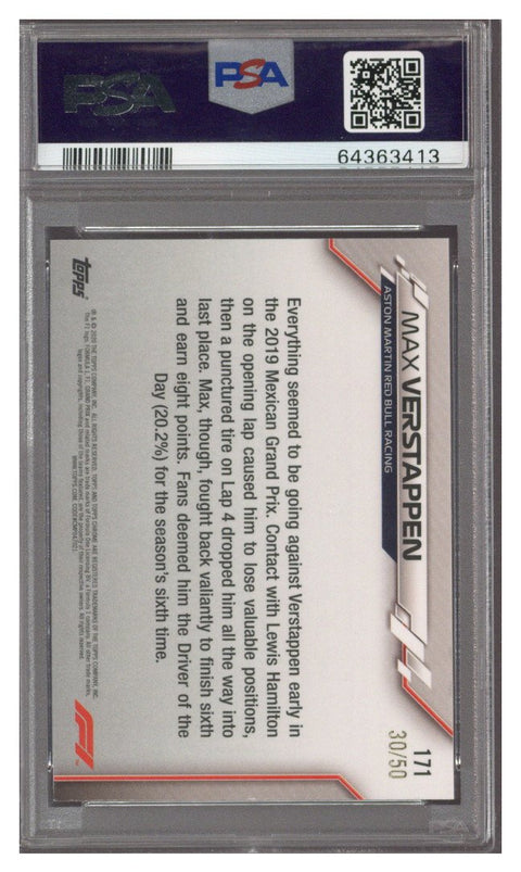 2020 Topps Chrome Sapphire F1 Max Verstappen Gold #171 30/50 PSA 8