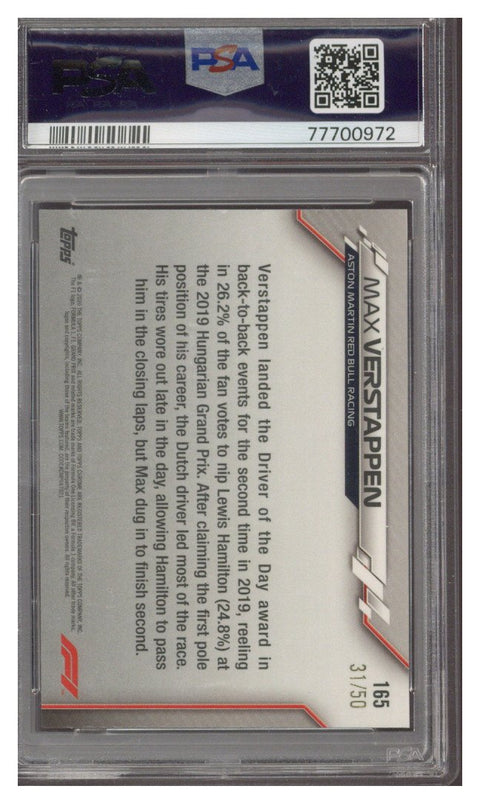 2020 Topps Chrome Sapphire F1 Max Verstappen #165 Gold Refractor 31/50 PSA 8