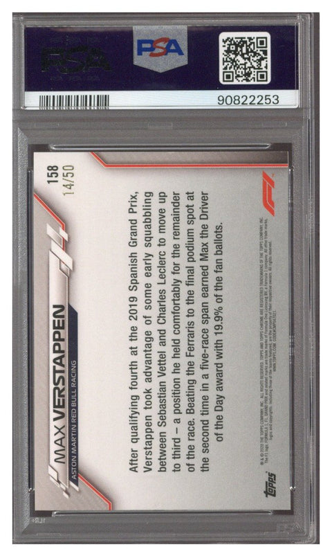 2020 Topps Chrome Sapphire F1 #158 Max Verstappen Gold Refractor 14/50 PSA 7