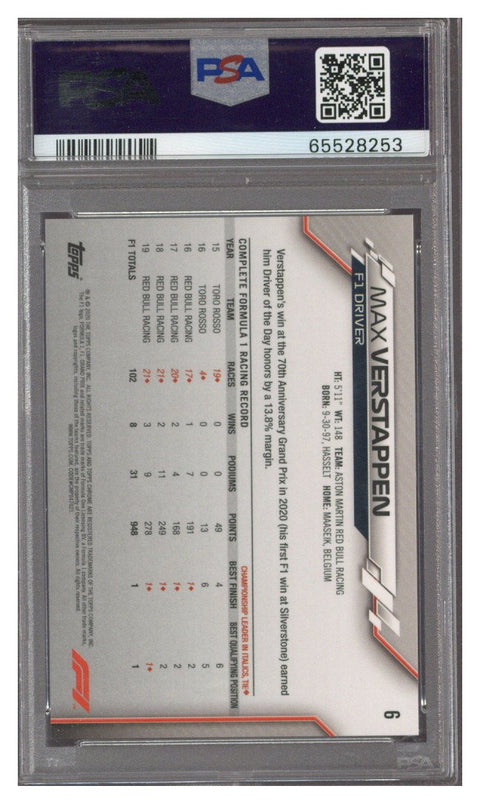2020 Topps Chrome F1 Max Verstappen Sapphire #6 PSA 10