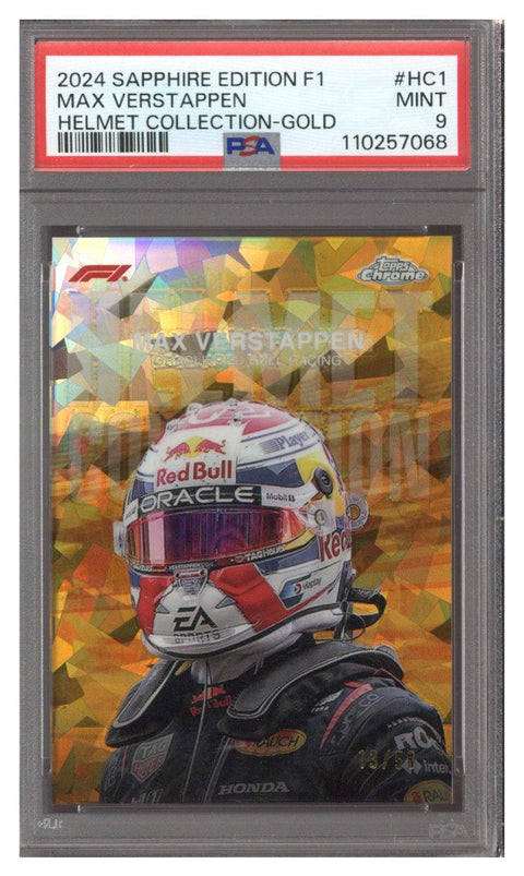 2024 TOPPS CHROME F1 SAPPHIRE HELMET COLLECTION GOLD MAX VERSTAPPEN 13/50 PSA 9