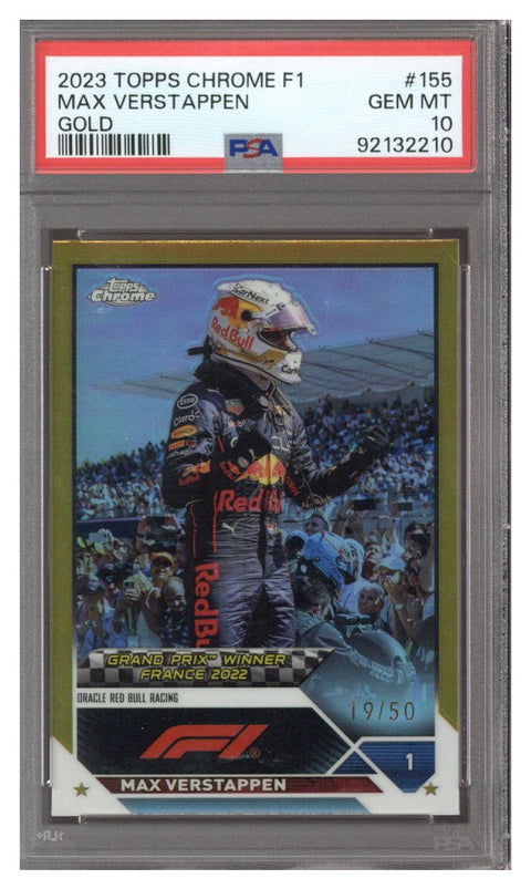 2023 Topps Chrome F1 Max Verstappen Gold Refractor 19/50 PSA 10