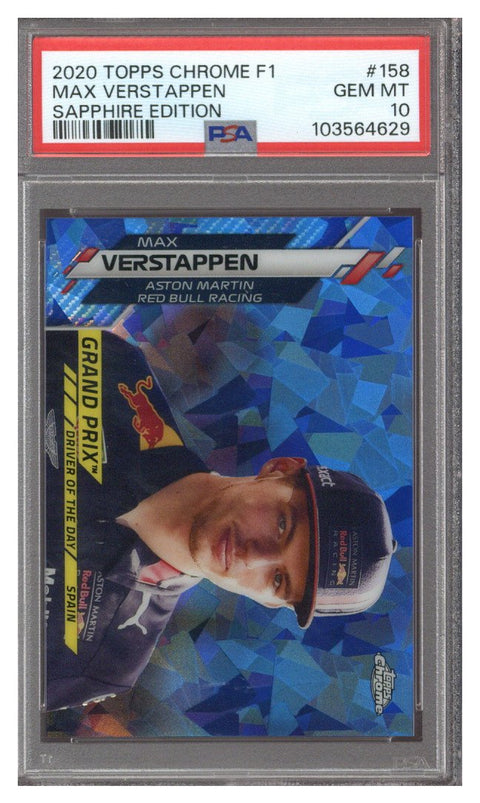 2020 TOPPS CHROME MAX VERSTAPPEN SAPPHIRE F1 #158 REFRACTOR SPAIN PSA 10