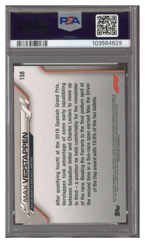 2020 TOPPS CHROME MAX VERSTAPPEN SAPPHIRE F1 #158 REFRACTOR SPAIN PSA 10
