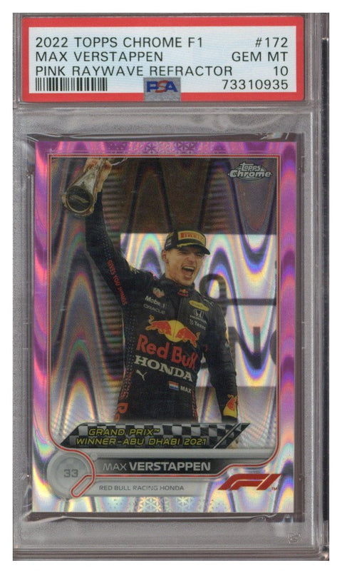 2022 Topps Chrome F1 Max Verstappen #172 Pink Raywave 39/75 PSA 10