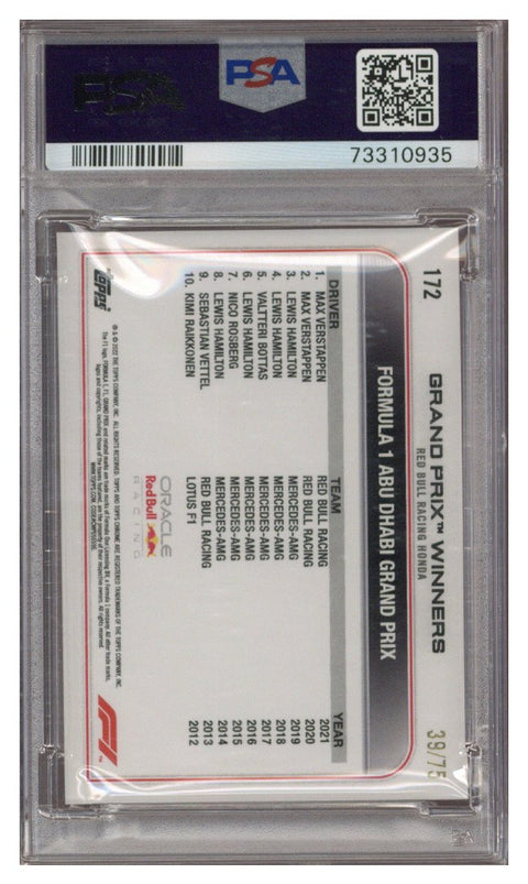 2022 Topps Chrome F1 Max Verstappen #172 Pink Raywave 39/75 PSA 10