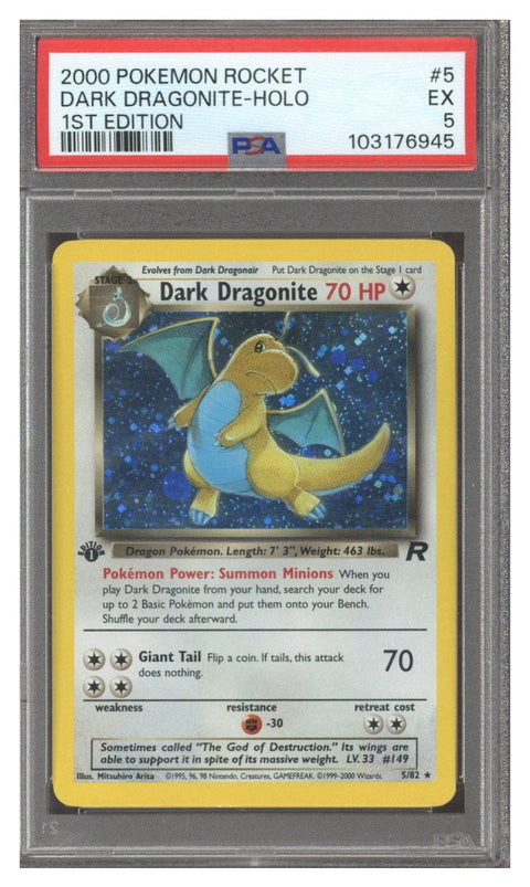 2000 Pokemon Team Rocket 1st Edition Dark Dragonite #5 PSA 5