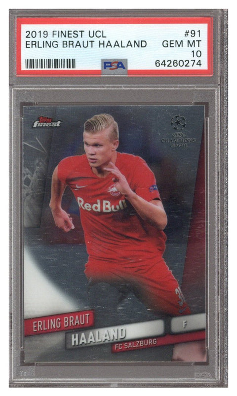 RC Erling Braun Haaland 2019 Topps Finest UCL #91 RC PSA 10