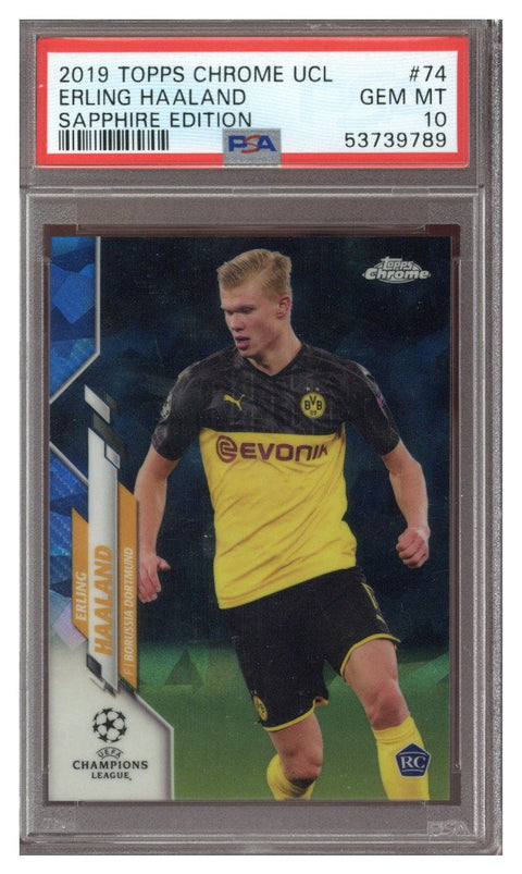 2019 Topps Chrome Erling Haaland Sapphire #74 PSA 10