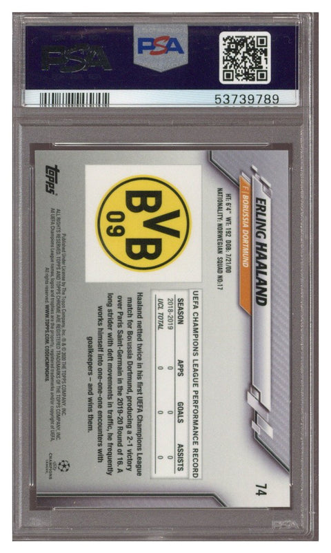 2019 Topps Chrome Erling Haaland Sapphire #74 PSA 10
