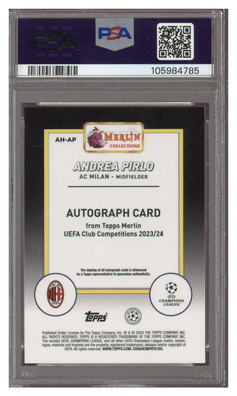 2023-24 Topps Merlin Andrea Pirlo Orange Refractor Auto 20/25 PSA 9