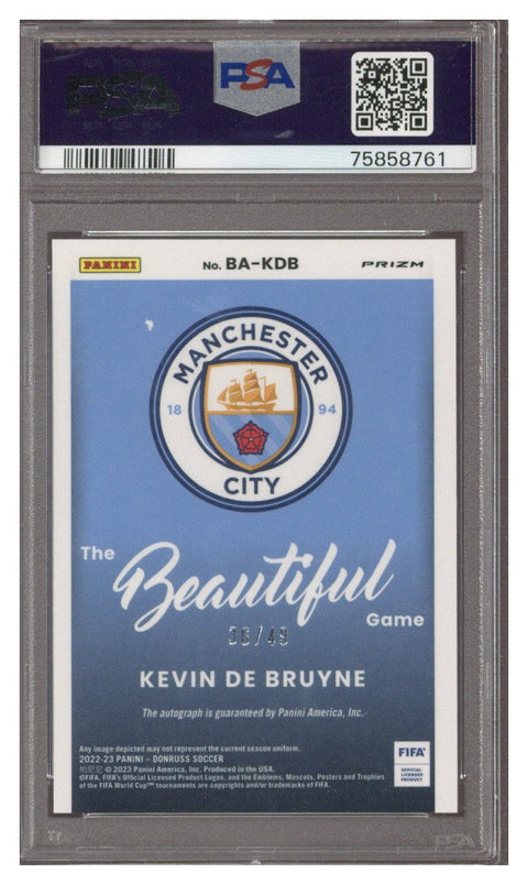 2022-23 Panini Donruss Kevin De Bruyne Blue Prizm Auto 36/49 PSA 10