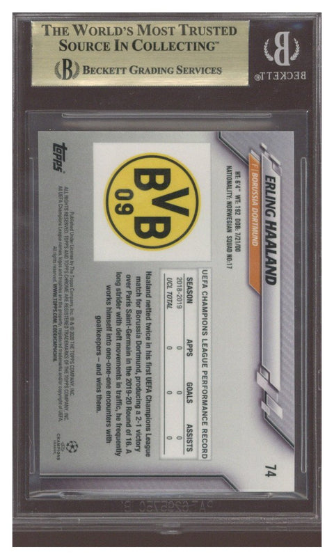 2019-20 Topps Chrome Sapphire UCL Soccer #74 Erling Haaland RC BGS 9.5