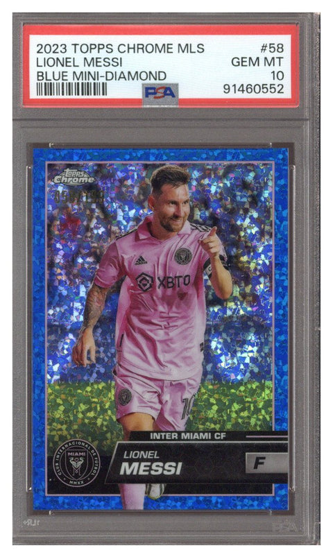 23 Topps Chrome MLS Lionel Messi Blue Mini-Diamond #D 058/199 PSA 10 *91460552*