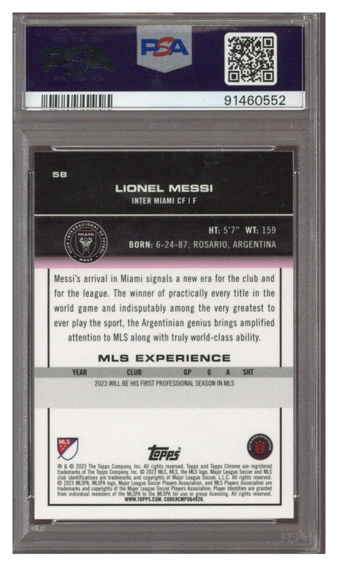 23 Topps Chrome MLS Lionel Messi Blue Mini-Diamond #D 058/199 PSA 10 *91460552*