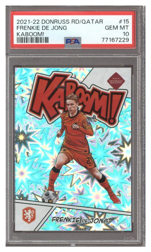 2021-22 DONRUSS SOCCER ROAD TO QATAR FRENKIE DE JONG KABOOM PSA 10