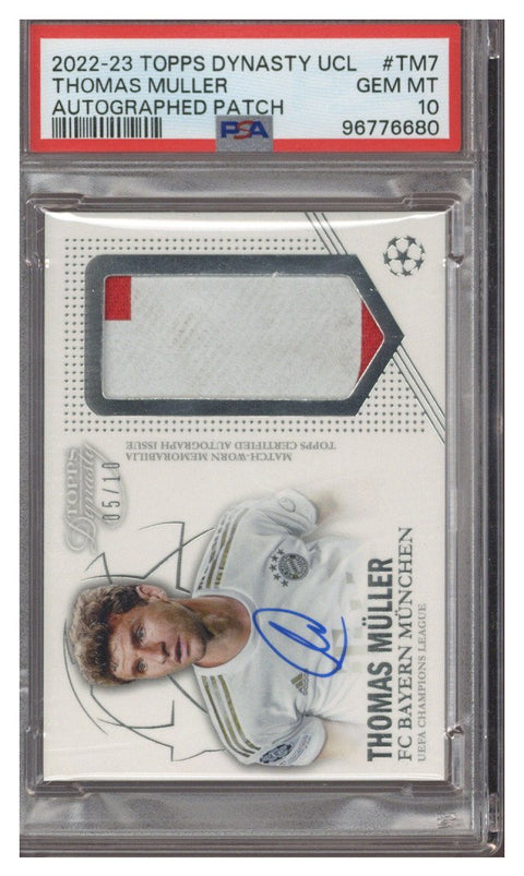 THOMAS MULLER 2022 TOPPS DYNASTY UEFA PATCH AUTOGRAPH AUTO /10 PSA 10 Q2754