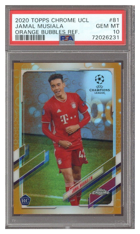 2020 Topps Chrome UEFA League Orange Bubbles Jamal Musiala ROOKIE PSA 10 GEM