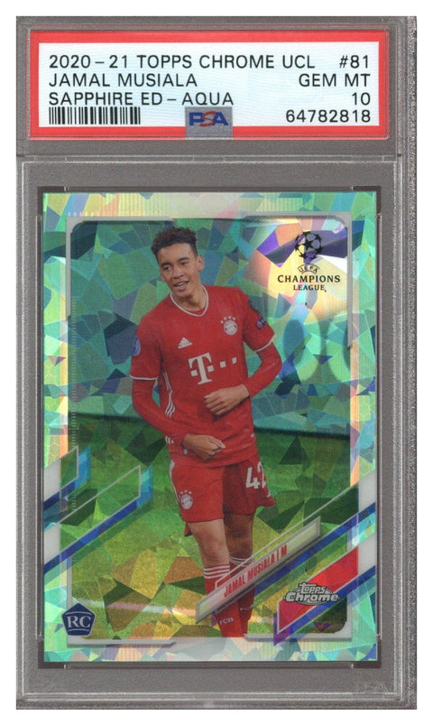2020 Topps Chrome UEFA Sapphire Aqua Jamal Musiala ROOKIE /150 #81 PSA 10