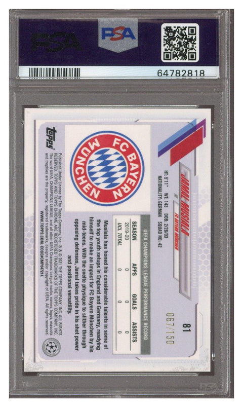 2020 Topps Chrome UEFA Sapphire Aqua Jamal Musiala ROOKIE /150 #81 PSA 10