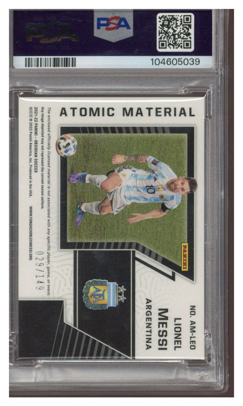 2021-22 OBSIDIAN LIONEL MESSI ATOMIC MATERIAL PSA 10