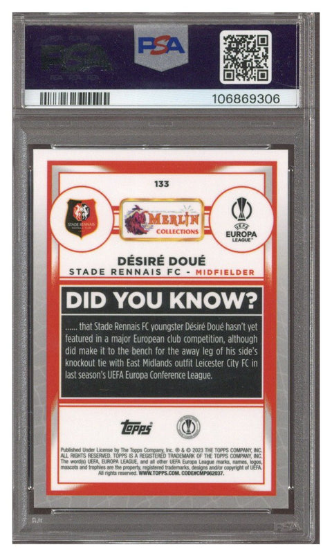 Desire Doue 2022-23 Topps Merlin Gold Atomic Refractor 43/50 PSA 8 RC psg