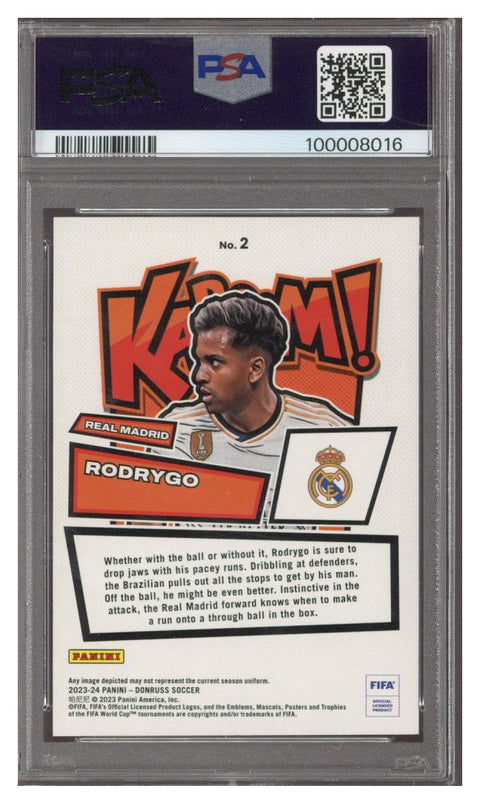 2023/24 Donruss FIFA Rodrygo Kaboom #2 PSA 9