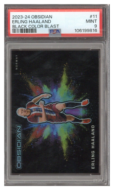 2023 Panini Obsidian Erling Haaland Black Colorblast SSP #11 PSA 9