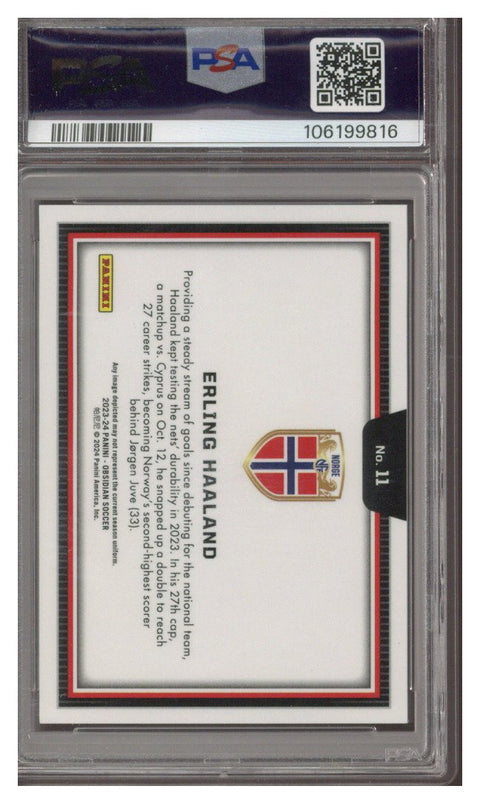 2023 Panini Obsidian Erling Haaland Black Colorblast SSP #11 PSA 9