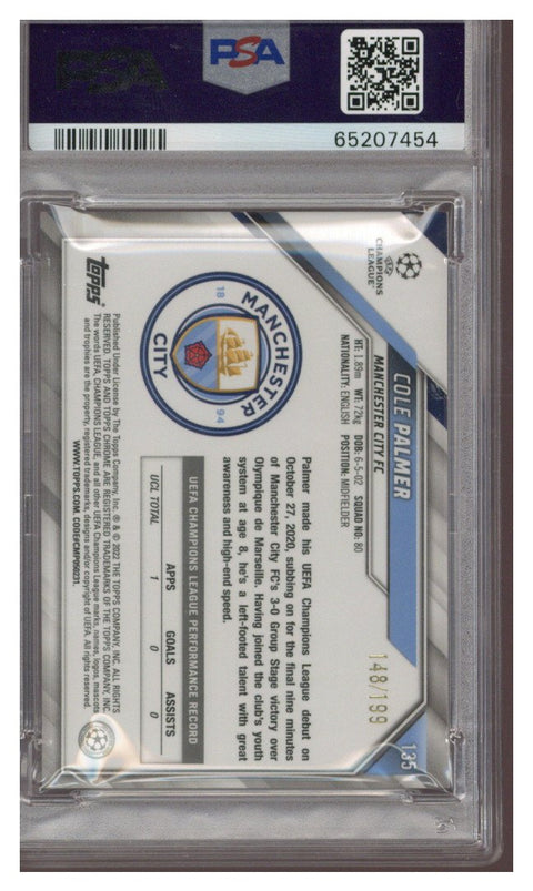 2021-22 Topps Chrome Cole Palmer UEFA #135 Aqua Refractor RC 148/199 PSA 10