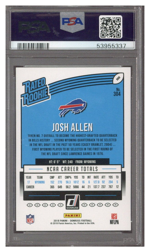 2018 Panini Donruss Josh Allen Rated Rookie #304 PSA 10