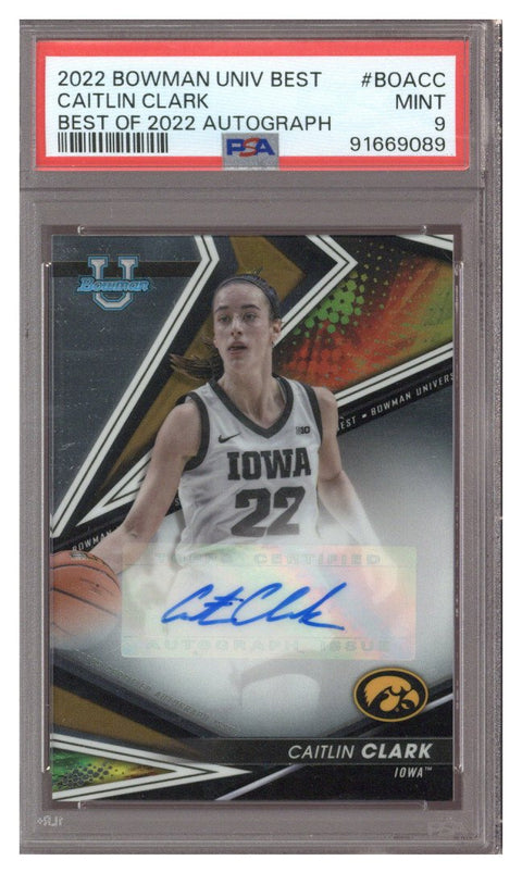 2022-23 Bowman University Best Caitlin Clark Best of 2022 Auto #BOA-CC PSA 9