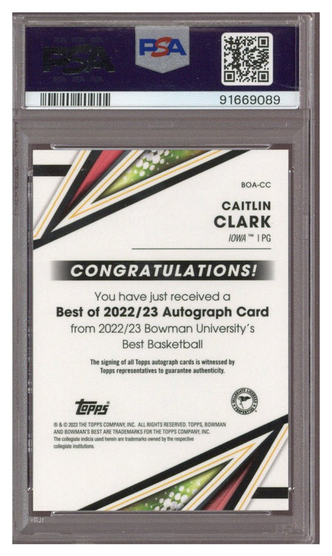 2022-23 Bowman University Best Caitlin Clark Best of 2022 Auto #BOA-CC PSA 9