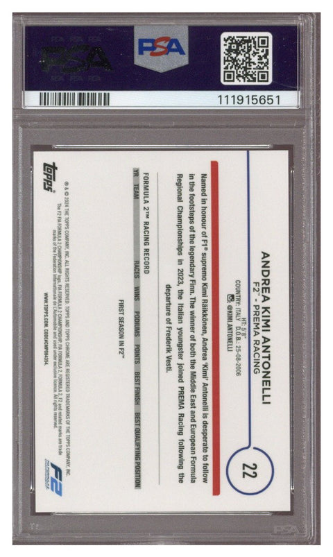 2024 Topps Chrome F1 Checker Orange #22 Andrea Kimi Antonelli 20/25 PSA 10