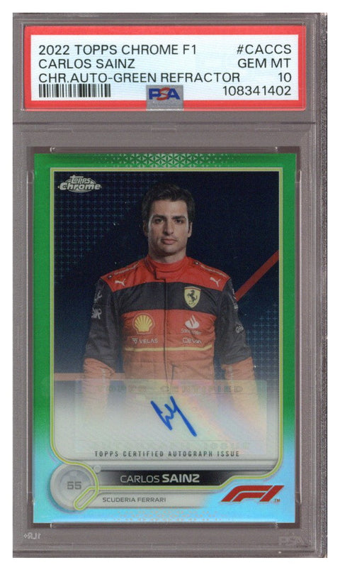 2022 TOPPS F1 CHROME GREEN REFRACTOR CARLOS SAINZ 74/99 PSA 10 AUTO