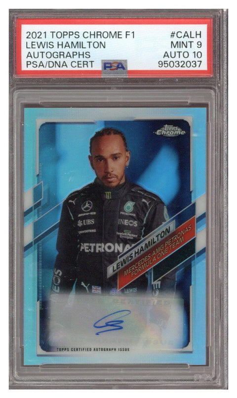 2021 Topps Chrome F1 Lewis Hamilton F1 Auto 45/74 PSA 9/10