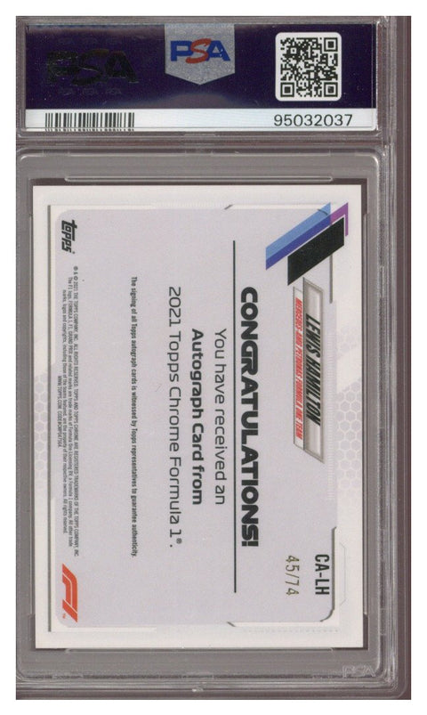 2021 Topps Chrome F1 Lewis Hamilton F1 Auto 45/74 PSA 9/10