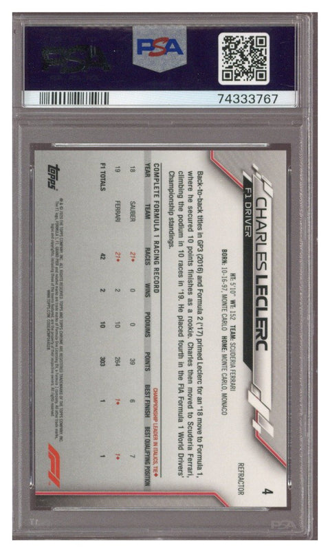 2020 Topps Chrome F1 CHARLES LECLERC REFRACTOR #4 PSA 10