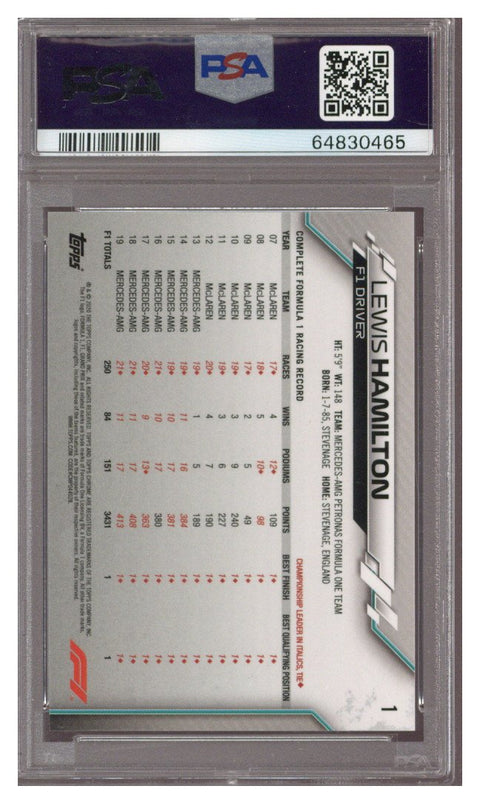 2020 Topps Chrome F1 Lewis Hamilton #1 PSA 9