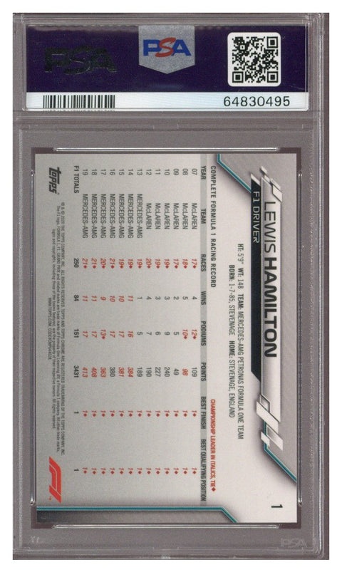 2020 Topps Chrome F1 Lewis Hamilton #1 PSA 9