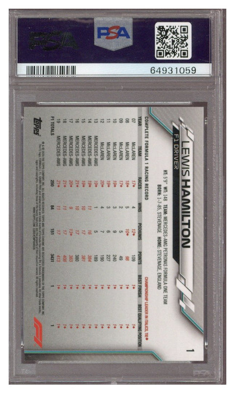 2020 Topps Chrome F1 Lewis Hamilton #1 PSA 10