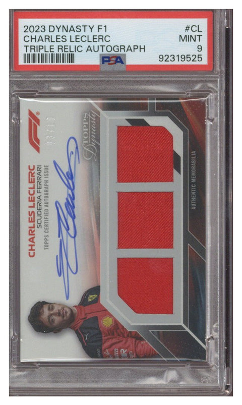 2023 Topps Dynasty Charles Leclerc F1 Single Driver Triple Relic Auto 3/10 PSA 9
