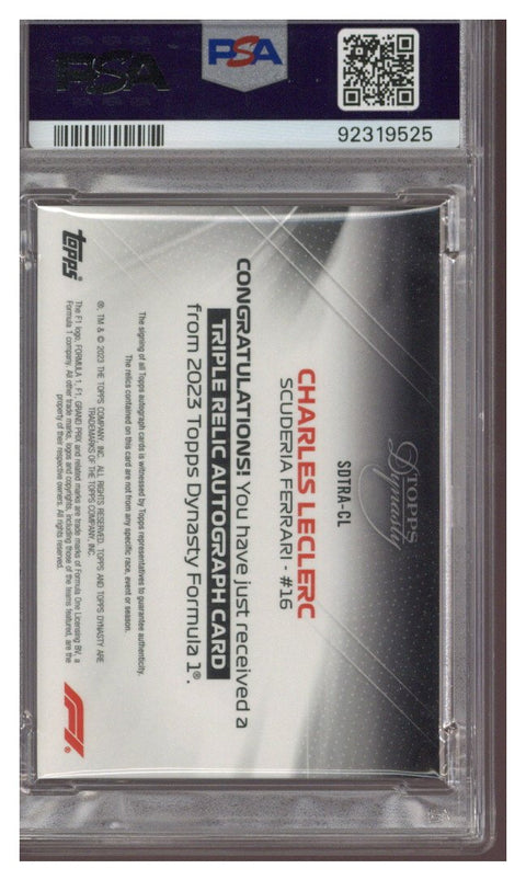 2023 Topps Dynasty Charles Leclerc F1 Single Driver Triple Relic Auto 3/10 PSA 9