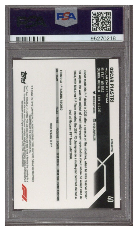 2023 TOPPS CHROME F1 #40 OSCAR PIASTRI REFRACTOR PSA 10