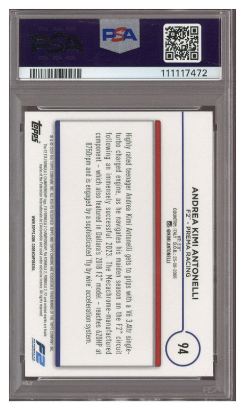 2024 TOPPS CHROME F1 LOGOFRACTOR EDITION ANDREA KIMI ANTONELLI 74/99 PSA 10