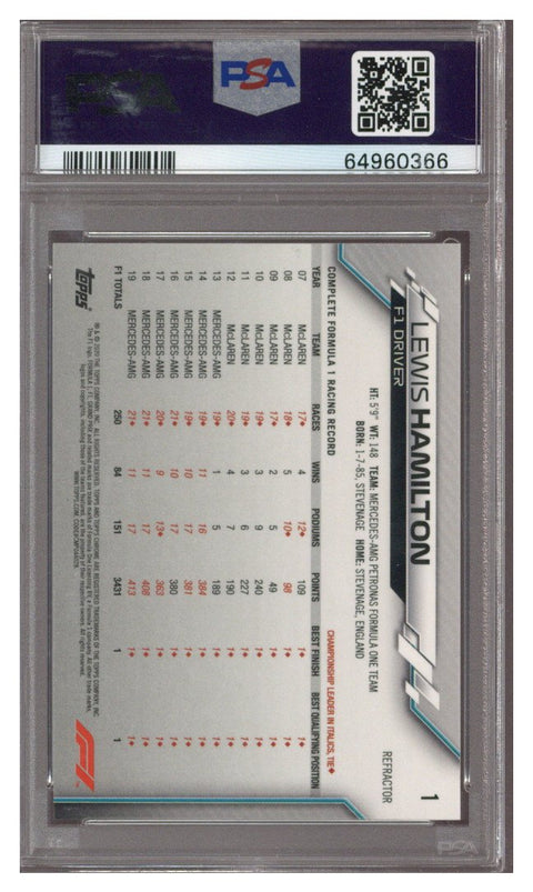 2020 Topps Chrome Formula 1 F1 Refractor Lewis Hamilton #1 PSA 9 MINT