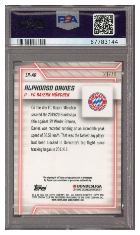 2021 Stadium Club Chrome Bundesliga Alphonso Davies Line Runners Auto /70 PSA 10