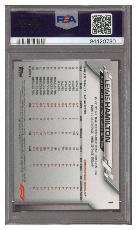 2020 Topps Chrome F1 Sapphire Lewis Hamilton Variation SP #1 PSA 10
