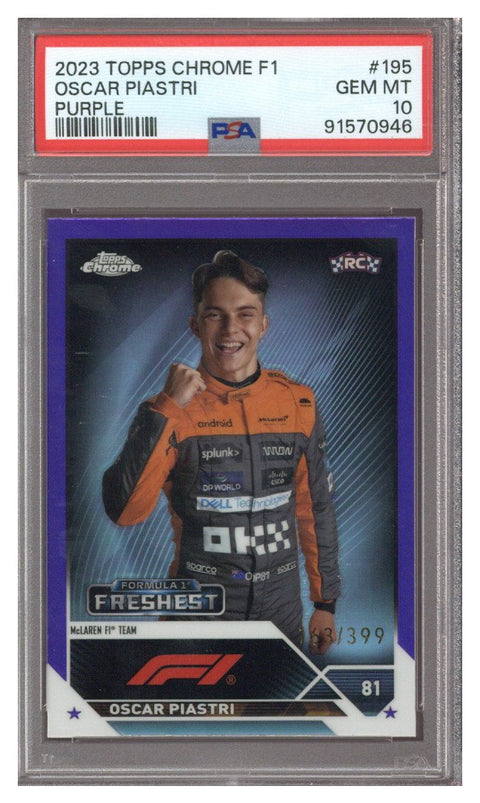 2023 TOPPS CHROME F1 PURPLE REFRACTOR #195 OSCAR PIASTRI 163/399 PSA 10