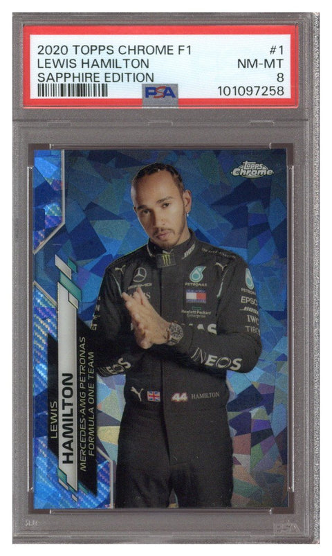 2020 Topps Chrome Sapphire F1 #1 Lewis Hamilton RC Refractor Portrait PSA 8